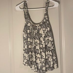 Anthropologie Vanessa Virginia  brown cream floral bow tank top- FREE w/purchase